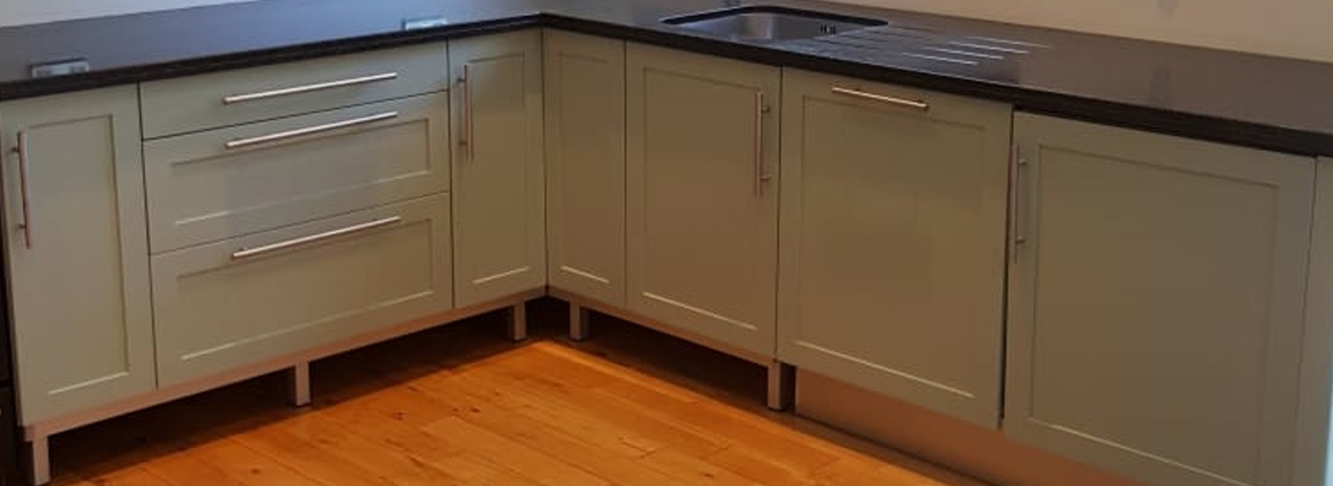 The basic model consists of respraying all the doors, drawer fronts plus plinths, gables, cornice and all facia work from The Kitchen Respray Company